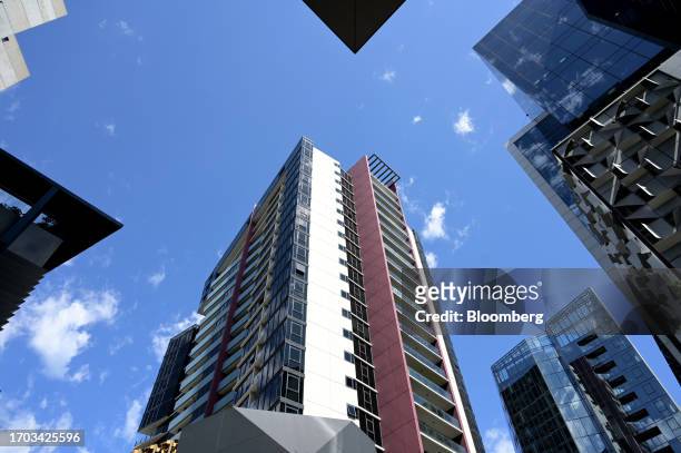 Apartment towers in the Docklands precinct of Melbourne, Australia, on Monday, Oct. 2, 2023. Australian home prices stayed strong in September,...