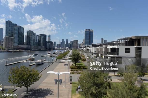 An apartment block in the inner city precinct of Fishermen's Bend in Melbourne, Australia, on Monday, Oct. 2, 2023. Australian home prices stayed...