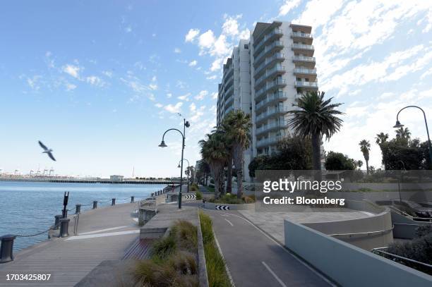 An apartment block in the suburb of Beacon Cove in the Port of Melbourne, Australia, on Monday, Oct. 2, 2023. Australian home prices stayed strong in...