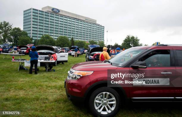 Students from Indiana drive their vehicle to the road test area after finishing repairs at the National Finals of the Annual Ford/AAA Student Auto...