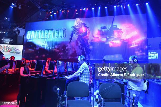 Fans play Battlefield 4 on the opening day at the E3 Gaming and Technology Conference at the Los Angeles Convention Center on June 11, 2013 in Los...