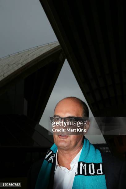 Host of 'Sunrise' and Port Adelaide Power Chairman David Koch speaks to the media during a Greater Western Sydney Giants AFL media opportunity to...