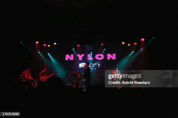 Singer Louis Epstein, guitarist Ben Vescovi, keyboardist Erik Tonnesen, bassist Lakis Pavlou and drummer Chris Stein preform as NYLON and Aloft...