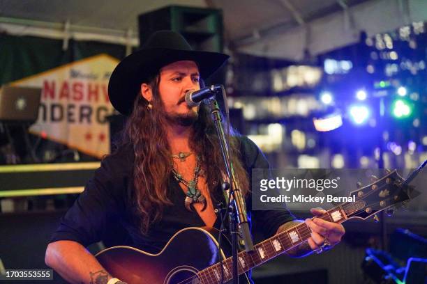 Justin Biltonen of Three Doors Down performs during the after party for the "Shelter In Solitude" Nashville Premiere at Nashville Underground on...