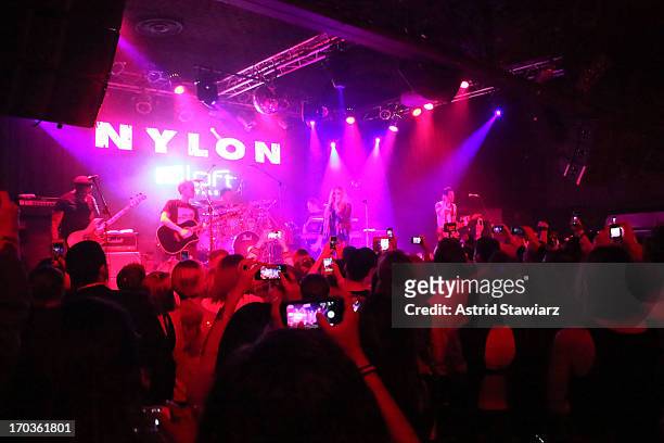 Avril Lavigne perform as NYLON and Aloft Hotels Celebrate The June/July Music Issue at the Highline Ballroom on June 11, 2013 in New York City.