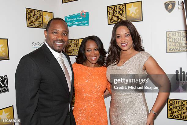 Victor Young, Regina King and Tia Young attend Critics' Choice Television Awards VIP Lounge on June 10, 2013 in Los Angeles, California.