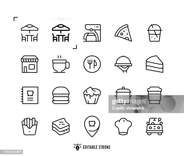 cafe line icon set. editable stroke. pixel perfect. - modern restaurant interior stock illustrations