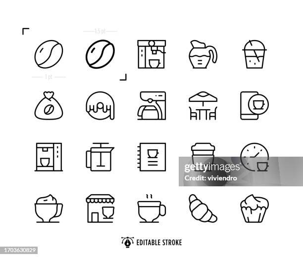 coffee line icon set. editable stroke. pixel perfect. - time of day stock illustrations