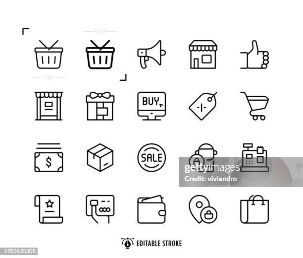 shopping line icon set. editable stroke. pixel perfect. - buying paint stock illustrations
