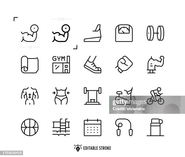 fitness line icon set. editable stroke. pixel perfect. - pilates stock illustrations