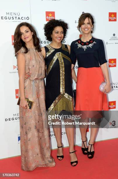 Actresses Marta Torne, Vicenta N'Dongo and Claudia Bassols attends the premiere of 'Menu Degustacion' at Comedia Cinema on June 10, 2013 in...