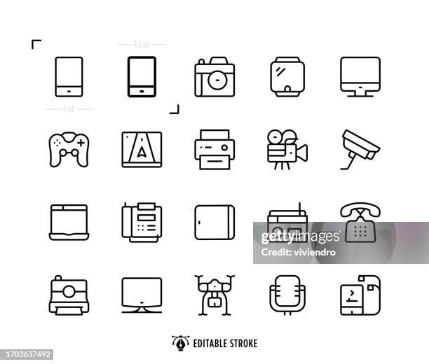 technological tools line icon set. editable stroke. pixel perfect. - game controller hand stock illustrations