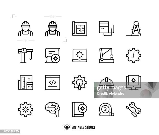 engineering line icon set. editable stroke. pixel perfect. - occupational safety and health stock illustrations