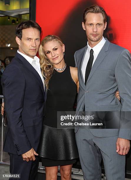 Actors Stephen Moyer, Anna Paquin and Alexander Skarsgard arrive at HBO's "True Blood" season 6 premiere at ArcLight Cinemas Cinerama Dome on June...