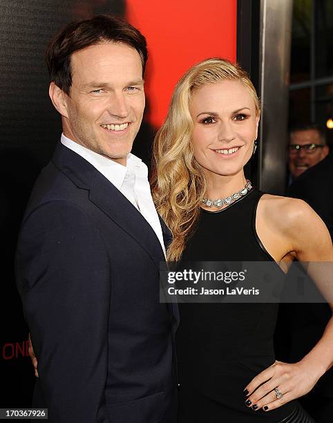 Actor Stephen Moyer and actress Anna Paquin attend the season 6 premiere of HBO's "True Blood" at ArcLight Cinemas Cinerama Dome on June 11, 2013 in...