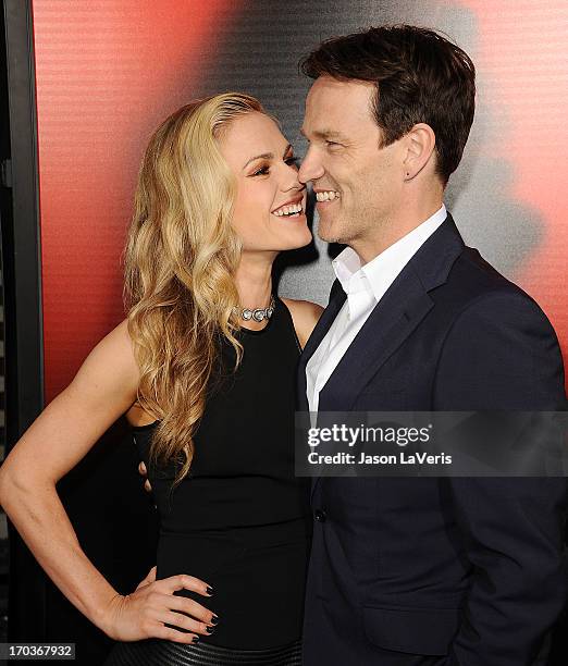 Actress Anna Paquin and actor Stephen Moyer attend the season 6 premiere of HBO's "True Blood" at ArcLight Cinemas Cinerama Dome on June 11, 2013 in...