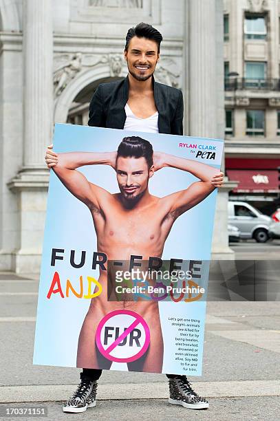 Rylan Clark attends a photocall to launch his new anti fur advert in support of PETA at Marble Arch on June 12, 2013 in London, England.
