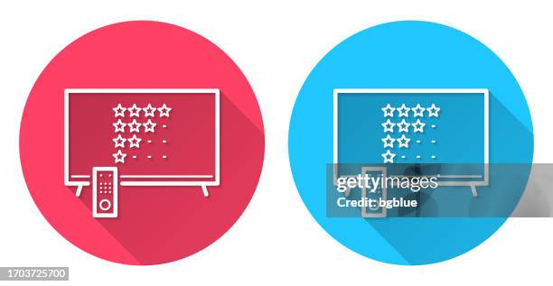 tv with star rating. round icon with long shadow on red or blue background - positive feedback loop stock illustrations
