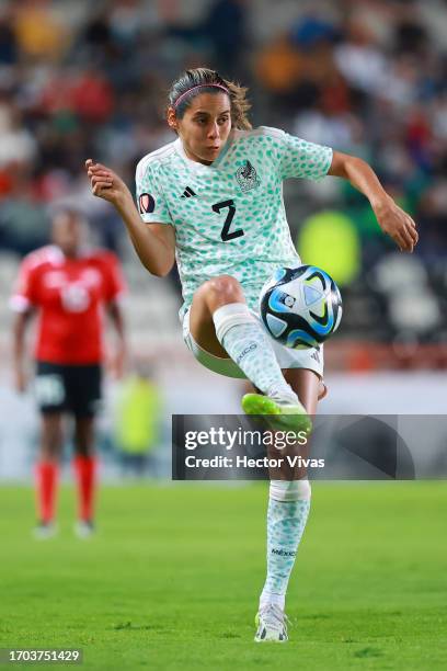 Kenti Robles of Mexico controls the ball during the Concacaf W Gold Cup Qualifier match between Mexico and Trinidad & Tobago at Hidalgo Stadium on...