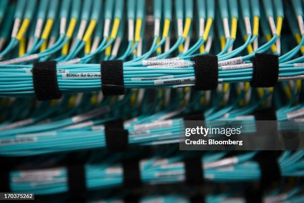 Bundles of electrical wiring are seen in the server hall at Facebook Inc.'s new data storage center near the Arctic Circle in Lulea, Sweden, on...