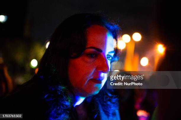Colombian congresswoman Maria Fernanda Cabal takes part as government oposers take part in a demonstration against the government of Gustavo Petro in...