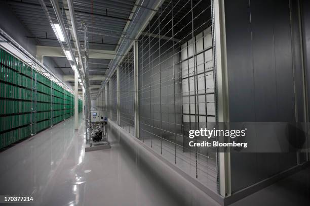 Equipment stands in the evaporative room inside Facebook Inc.'s new data storage center near the Arctic Circle in Lulea, Sweden, on Wednesday, June...