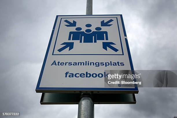 Sign indicates a meeting place for a fire alert outside Facebook Inc.'s new data storage center near the Arctic Circle in Lulea, Sweden, on...