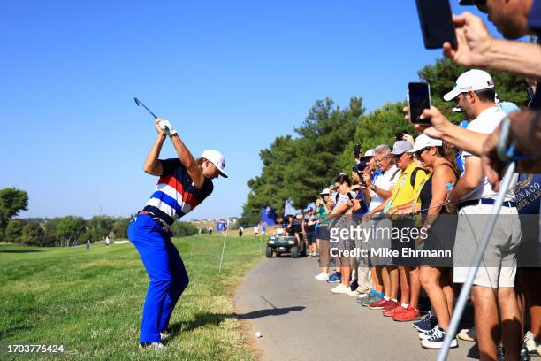 Sam Burns of Team United States plays a shot from the path on the second hole during a practice round prior to the 2023 Ryder Cup at Marco Simone...