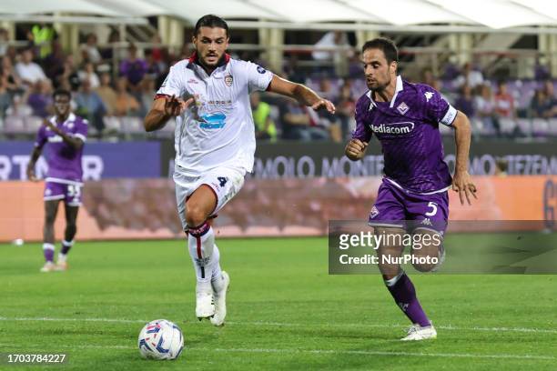 Alberto Dossena of Cagliari controls the ball during the Italian Serie A football match between ACF Fiorentina and Cagliari ,on October 2 ,2023 at...