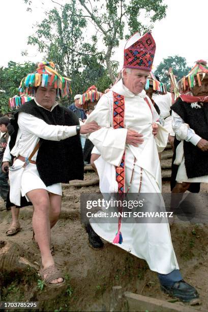 Mexican Bishop Raul Vera Lopez arrives in Acteal, Chiapas, to celebrate a Mass 22 December on the second anniversary of the Acteal massacre. El...