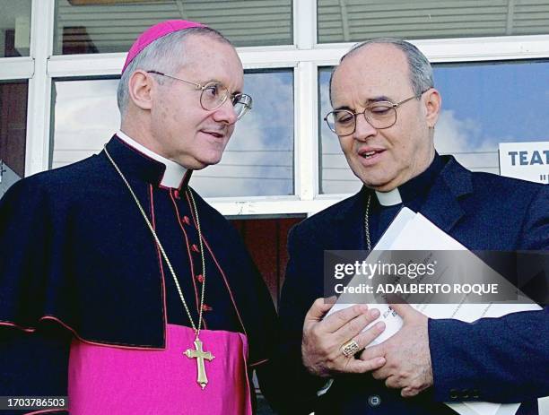 The Secretary for the Relations with the States of Santa Sede, monsenor Jean Louis Tauran talks with the Cuban Cardinal Jaime Ortegawhen coming out...