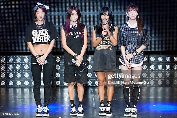Members of South Korean girl group SISTAR attend during the SISTAR 2nd Album 'Give It To Me' Showcase at Lotte Card Art Hall on June 11, 2013 in...