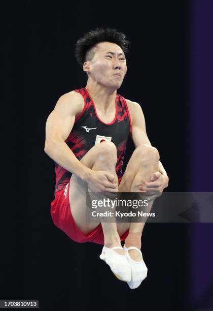 Japan's Hiroto Yamada competes in the men's trampoline gymnastics qualification round at the Asian Games in Hangzhou, China, on Oct. 3, 2023.