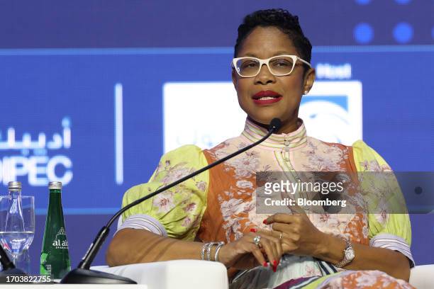 Lisa Cummins, Barbados' energy minister, speaks during a panel session on day two of the Abu Dhabi International Petroleum Exhibition and Conference...
