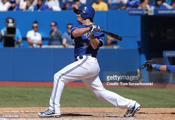 Andy LaRoche of the Toronto Blue Jays bats during MLB game action against the Texas Rangers on June 9, 2013 at Rogers Centre in Toronto, Ontario,...