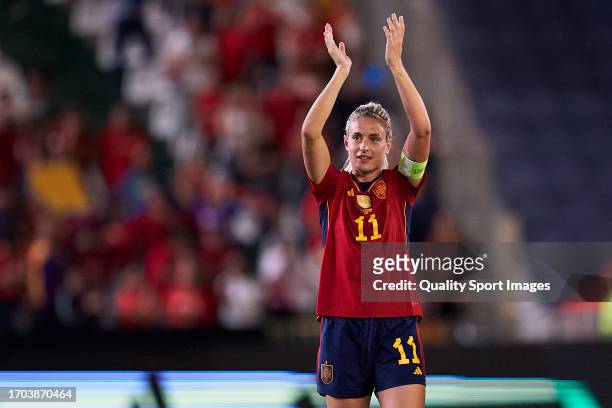 Alexia Putellas of Spain acknowledges the fans after the UEFA Women's Nations League match between Spain and Switzerland at Estadio Nuevo Arcangel on...