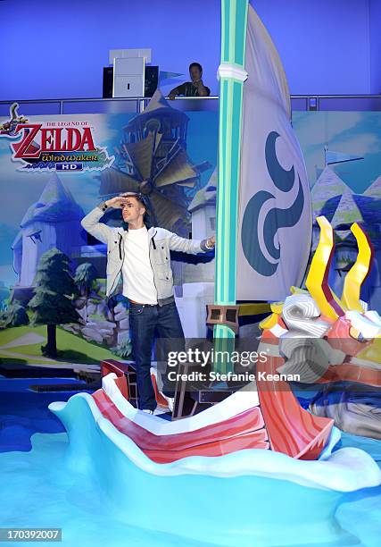 Personality Derek Hough visits the world of Zelda available for Wii U in October while attending Nintendo's booth at the 2013 E3 Gaming Convention at...