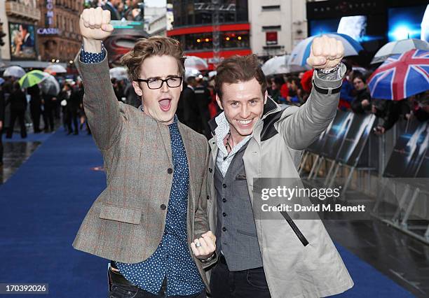 Tom Fletcher and Danny Jones attends the UK Premiere of 'Man of Steel' at Odeon Leicester Square on June 12, 2013 in London, England.