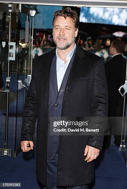 Actor Russell Crowe attends the UK Premiere of 'Man of Steel' at Odeon Leicester Square on June 12, 2013 in London, England.