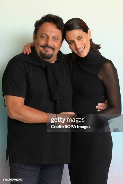 Enrico Brignano and Giulia Bevilacqua attend at the photocall of the movie Volevo un figlio maschio at the Paparazzi Terrace of Visconti Le Meridien...