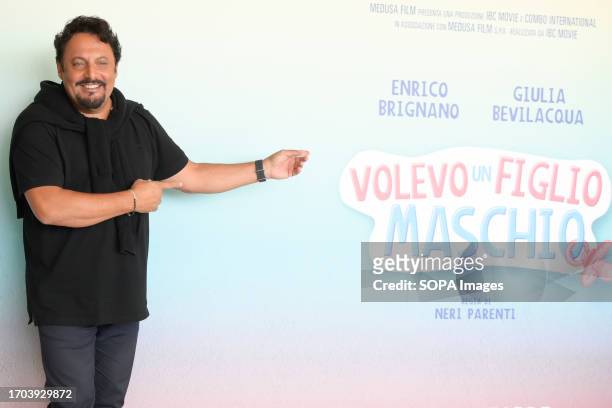 Enrico Brignano attends at the photocall of the movie Volevo un figlio maschio at the Paparazzi Terrace of Visconti Le Meridien Palace Hotel.