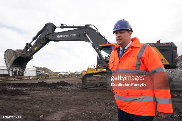 Tees Valley Mayor Ben Houchen stands by plant machinery during a photo call at a ceremony to mark the ground-breaking of the Net Zero Teesside...