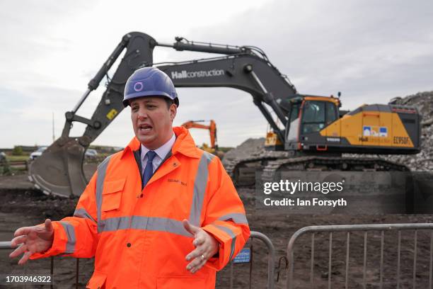 Tees Valley Mayor Ben Houchen speaks to media during a photo call at a ceremony to mark the ground-breaking of the Net Zero Teesside project on...