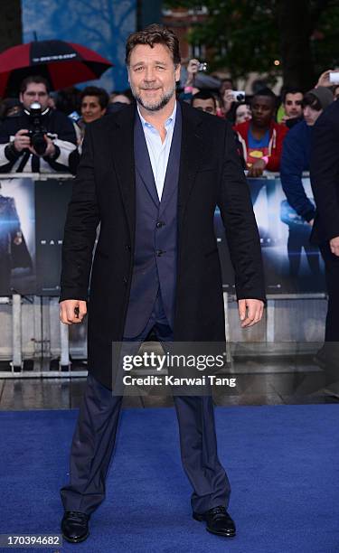 Russell Crowe attends the European Premiere of 'Man of Steel' at the Empire Leicester Square on June 12, 2013 in London, England.