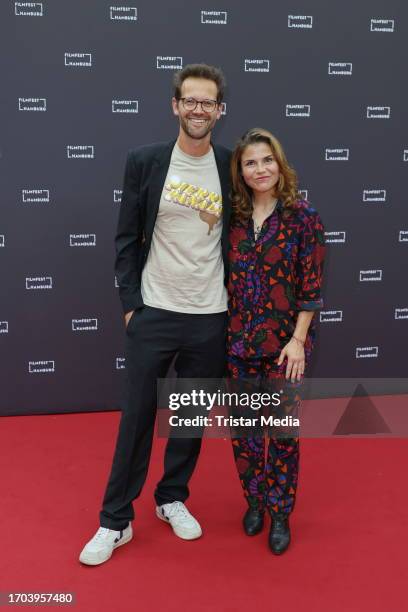 Jonas Grosch and Katharina Wackernagel attend the "Last Exit Schinkenstrasse" premiere during the Hamburg film festival at Cinemaxx on October 2,...