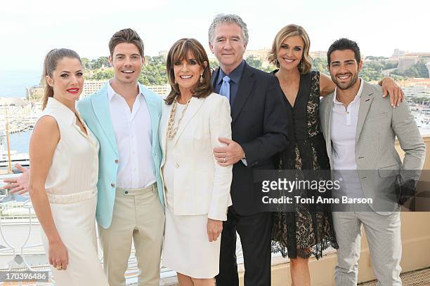 Julie Gonzalo, Josh Henderson, Linda Gray, Patrick Duffy, Brenda Strong and Jesse Metcalfe of the Dallas cast pose at the Hermitage Hotel on June 11,...