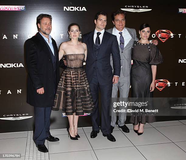 Russell Crowe, Amy Adams, Henry Cavill, Michael Shannon and Antje Traue attend the UK Premiere of 'Man of Steel' at Odeon Leicester Square on June...