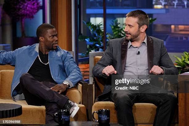 Episode 4477 -- Pictured: Comedian Kevin Hart and Jeremy Scahill during an interview on June 12, 2013 --
