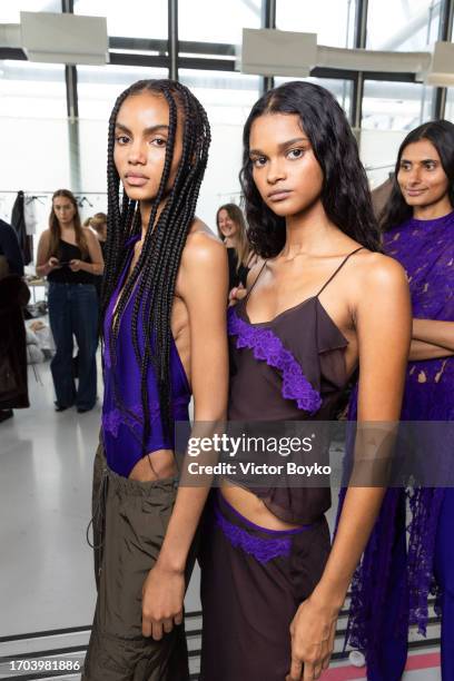 Models pose backstage prior to the Vaillant Womenswear Spring/Summer 2024 show as part of Paris Fashion Week on September 26, 2023 in Paris, France.