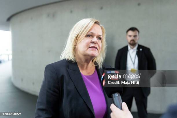 German Interior Minister Nancy Faeser speaks to the media to announce new border controls along Germany's borders with Poland and the Czech Republic...